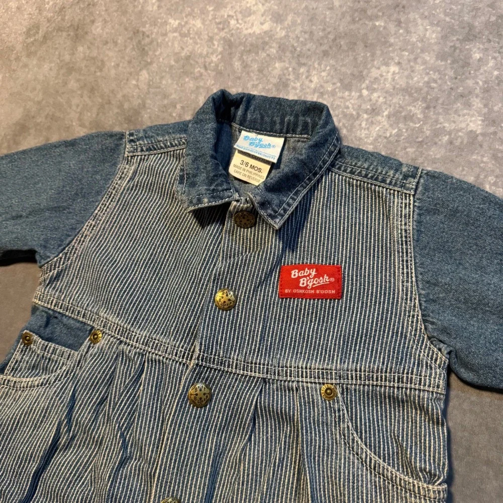 Vintage Baby B Gosh OshKosh Denim Hickory Stripe Romper Jumpsuit 3/6 Months 7612